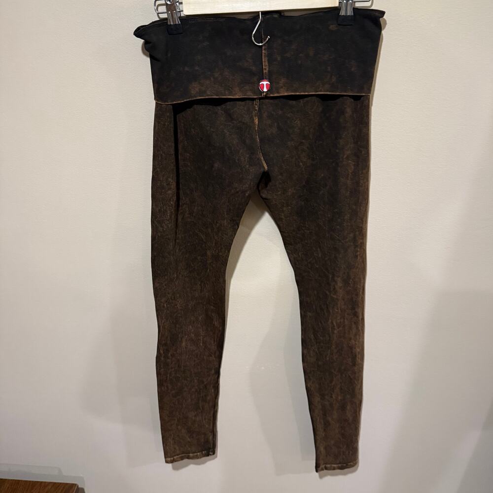 T-Party Fold Over Mineral Wash Leggings Brown Women's Size L CJ72219 - READ